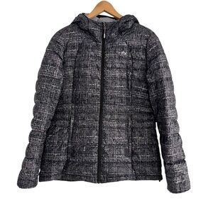 Paradox Down Puffer Hood Jacket Purple Printed Grey Warm Lightweight Fits Medium